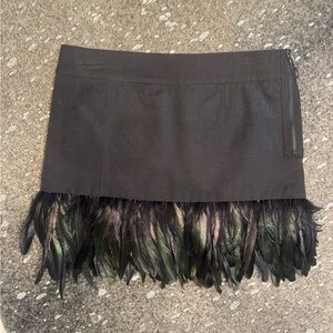 Unique Black Feather Trim Mini Skirt